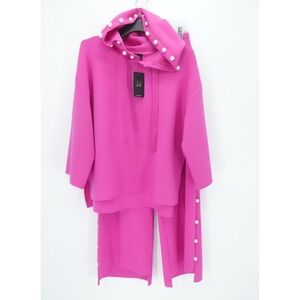 Joh Apparel Set Women L Pink  Francine French Scuba Pearl Hoodie Wide Leg Modern